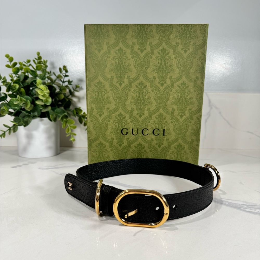 Authentic NEW Beautiful Black Leather Gucci Dog Collar w/ box Size XL